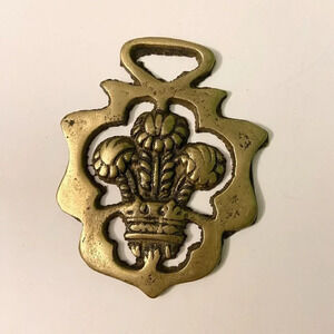 Vintage Brass Horse Medallion Ornament Heraldic  Badge Prince of Wales